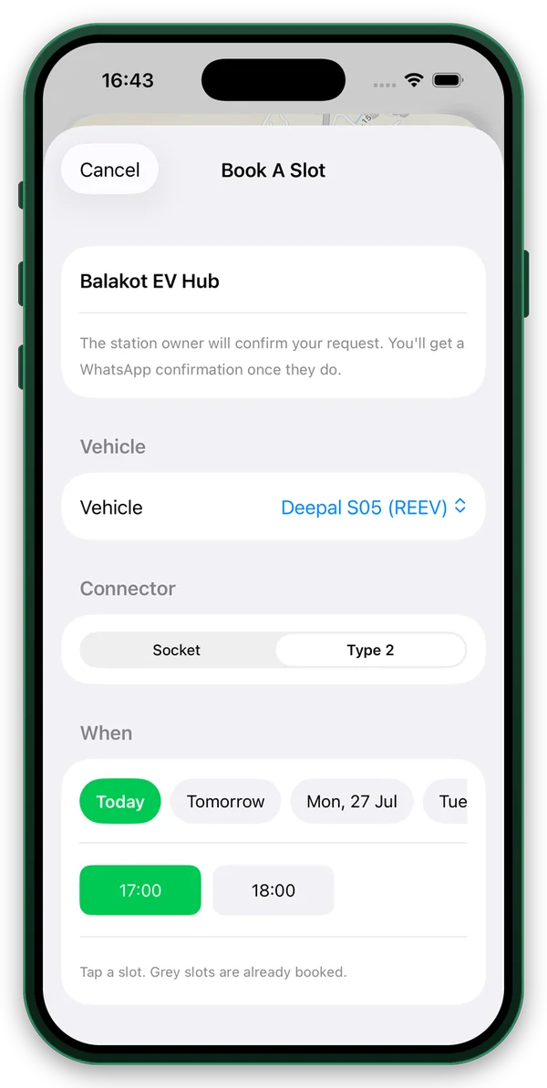 ChargePK app — Book a slot
