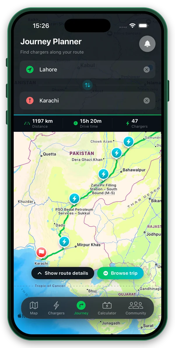 ChargePK app — Journey planner