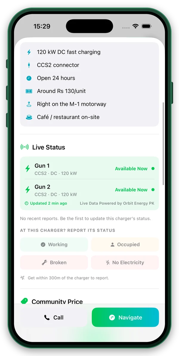 ChargePK app — Live charger status