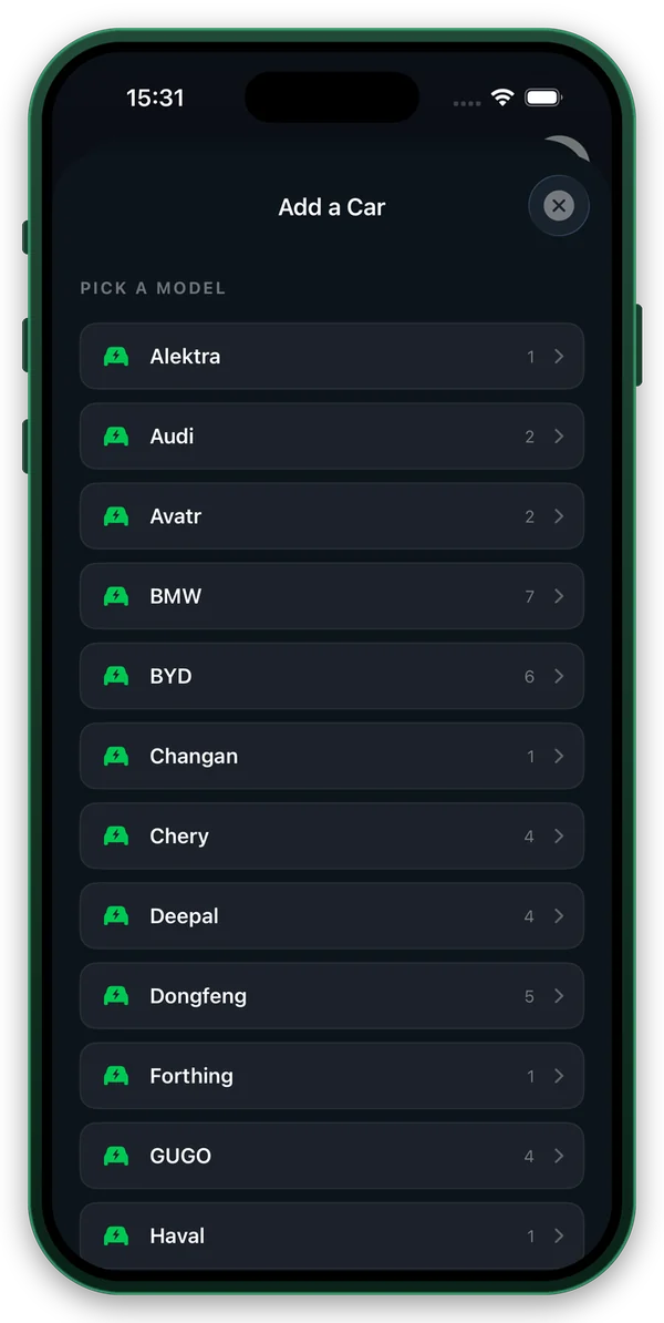 ChargePK app — My Garage