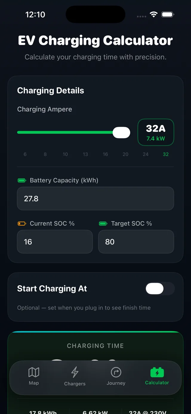 ChargePK app charging time calculator